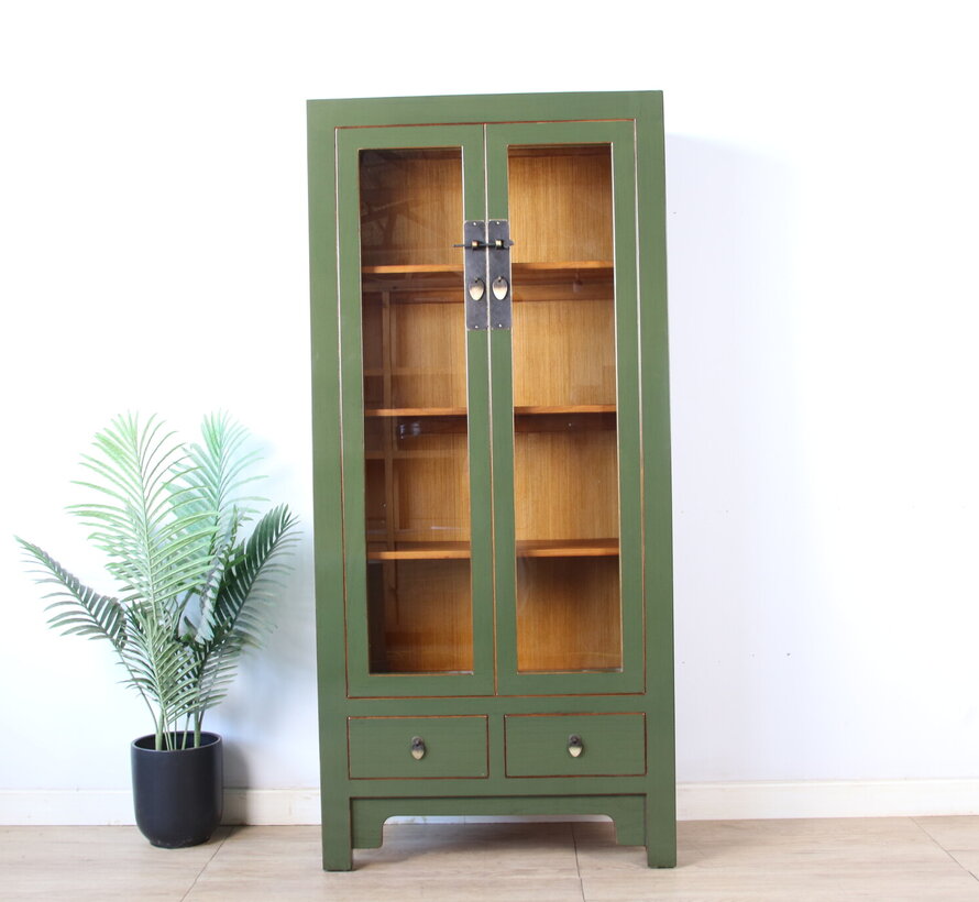 Chinese Olive Green Display Cabinet | Yajutang