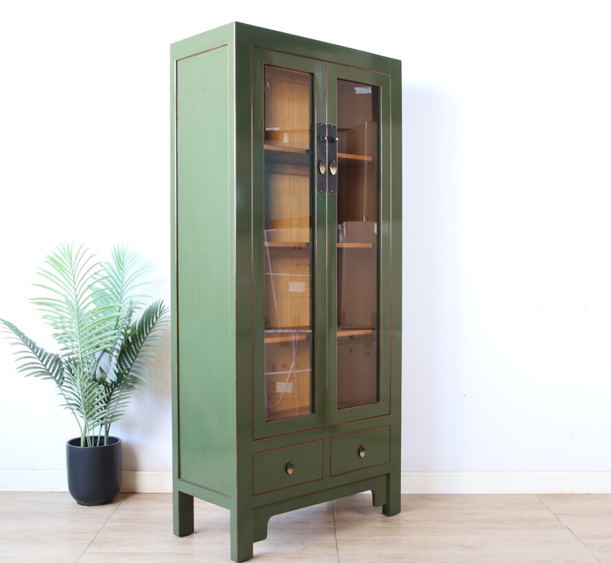 Chinese Olive Green Display Cabinet | Yajutang