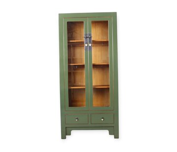 Yajutang Chinesische Vitrine Olivgrün aus Massivholz