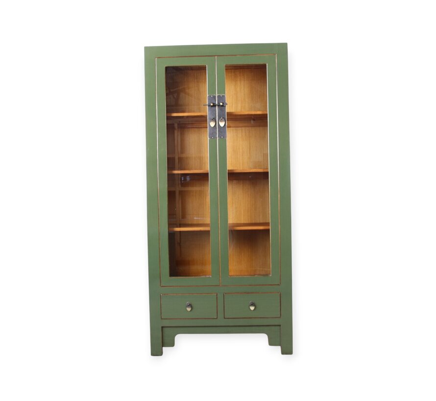 Chinese Olive Green Display Cabinet | Yajutang