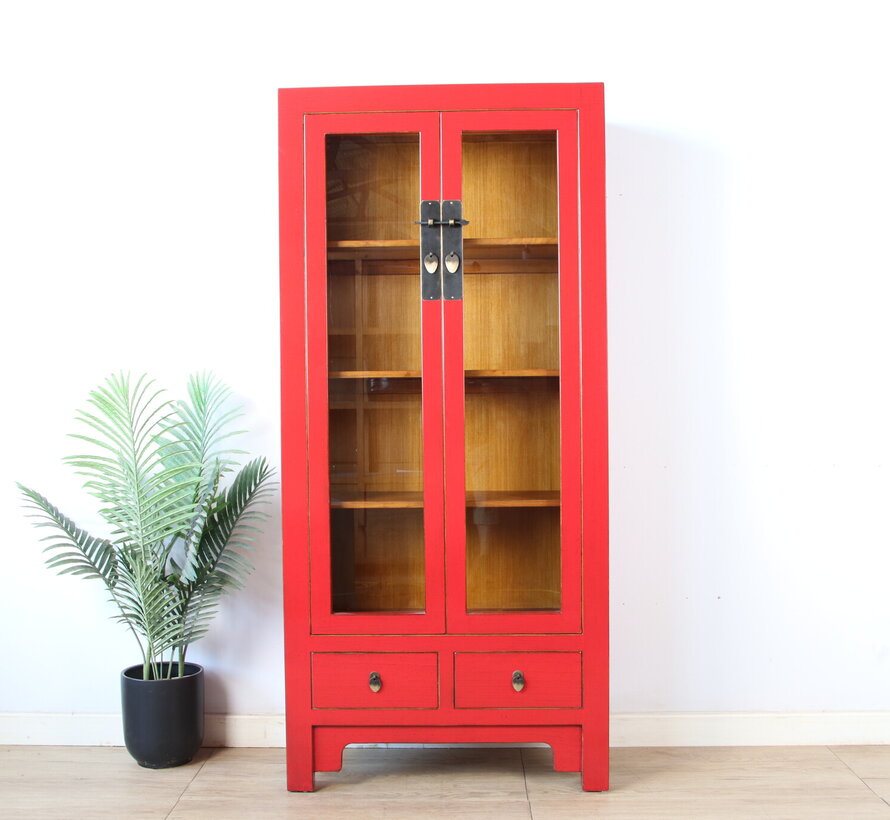 Chinese Red Solid Wood Display Cabinet | Yajutang