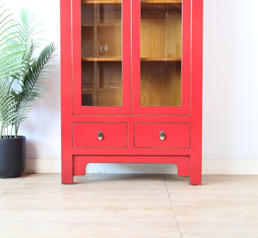 Chinese Red Solid Wood Display Cabinet | Yajutang