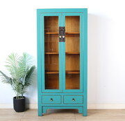 Yajutang Chinese Turquoise Solid Wood Display Cabinet