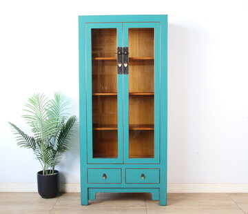 Yajutang Chinese Turquoise Solid Wood Display Cabinet