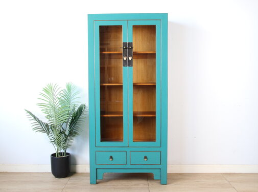 Yajutang Chinesische Vitrine Türkisgrün Massivholz