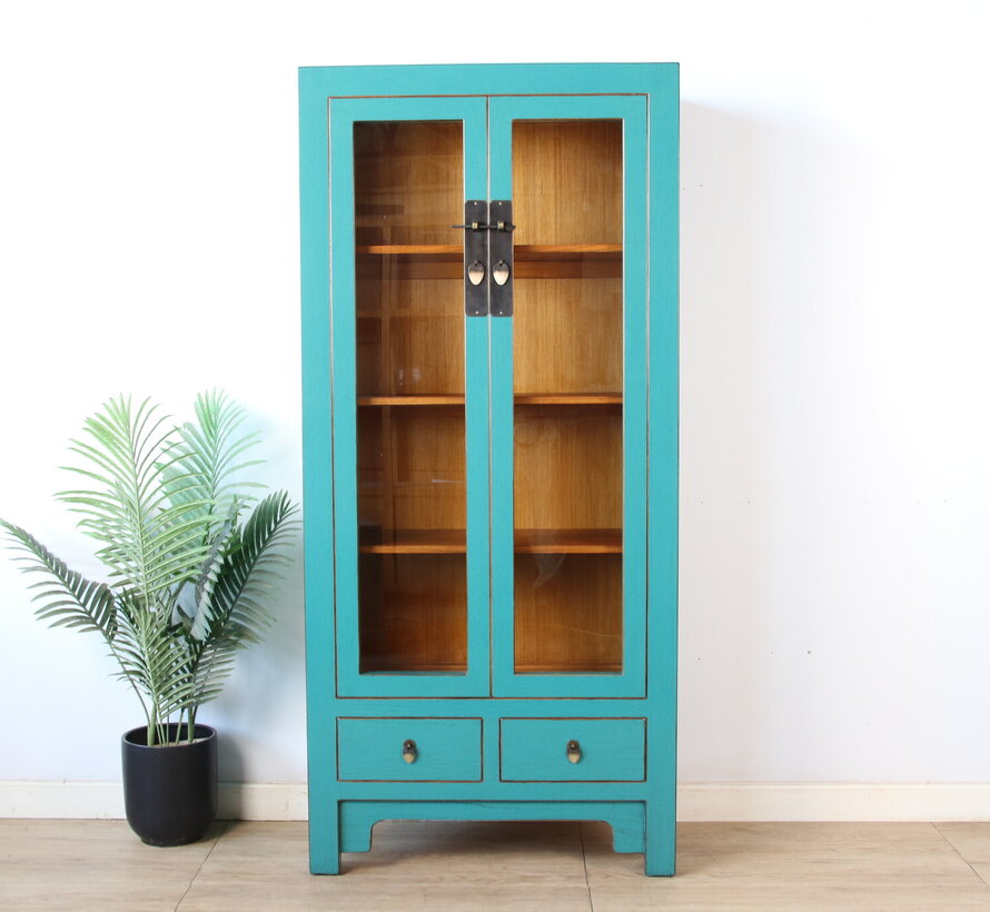 Chinese Turquoise Solid Wood Display Cabinet | Yajutang