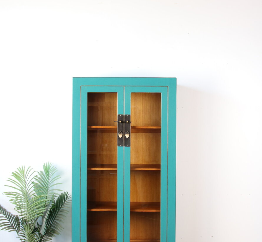 Chinese Turquoise Solid Wood Display Cabinet | Yajutang