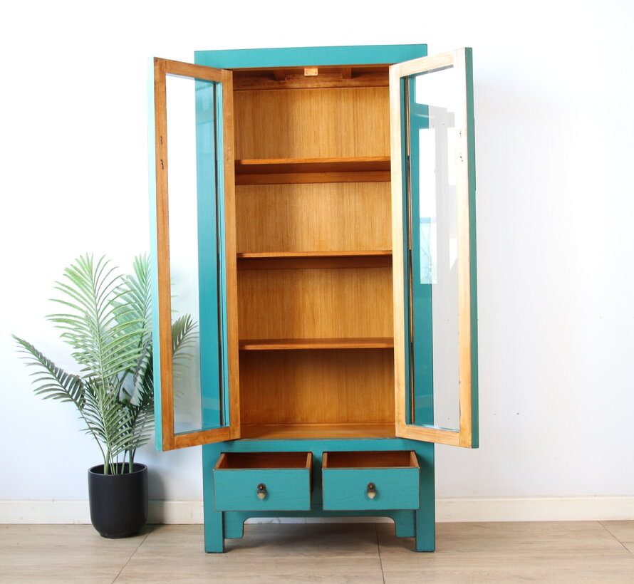 Chinese Turquoise Solid Wood Display Cabinet | Yajutang