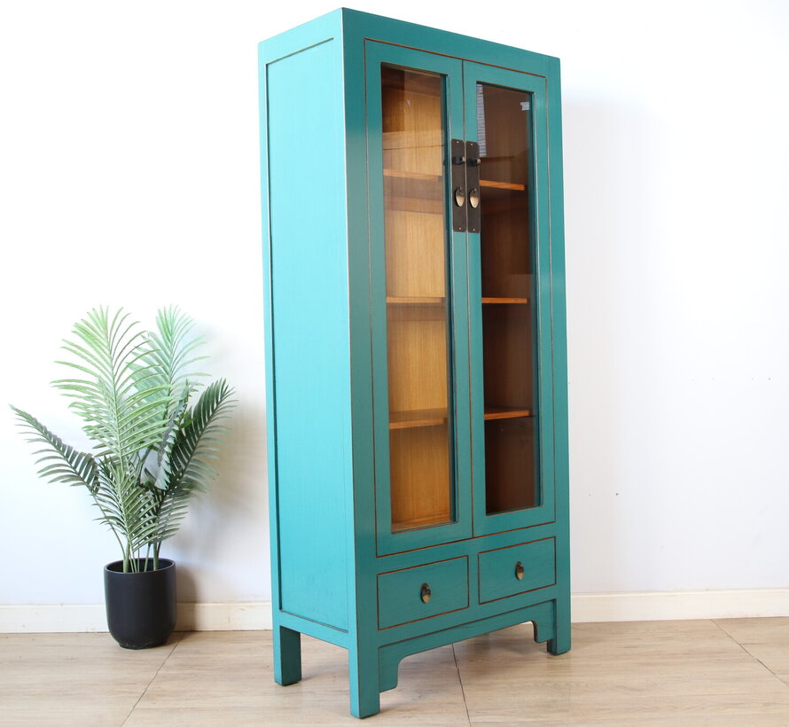 Chinesische Vitrine Türkisgrün Massivholz | Yajutang