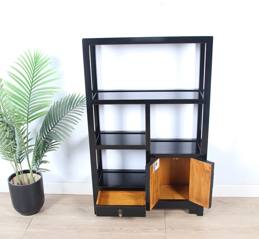 Chinese Black Display Shelf with Cabinet | Yajutang