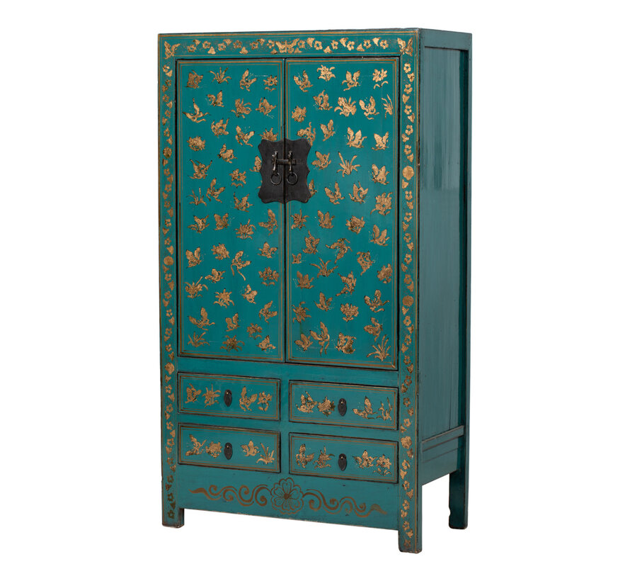 Antique Chinese Turquoise Hand Painted Cabinet | Yajutang