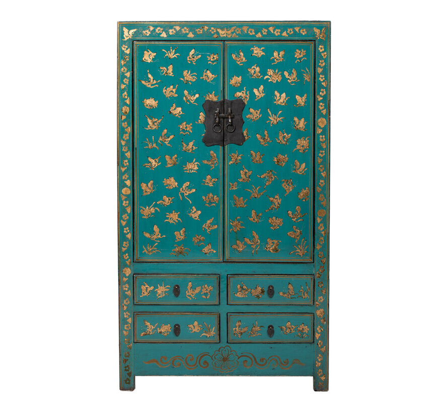 Antique Chinese Turquoise Hand Painted Cabinet | Yajutang