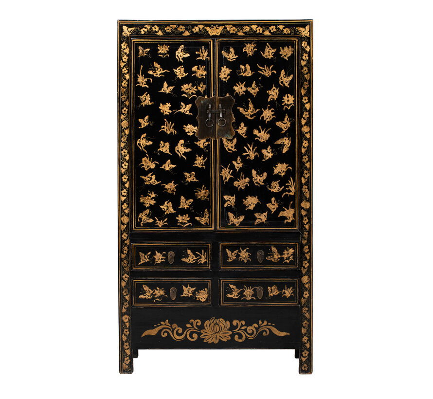 Antique Chinese Hand Painted Black Cabinet | Yajutang