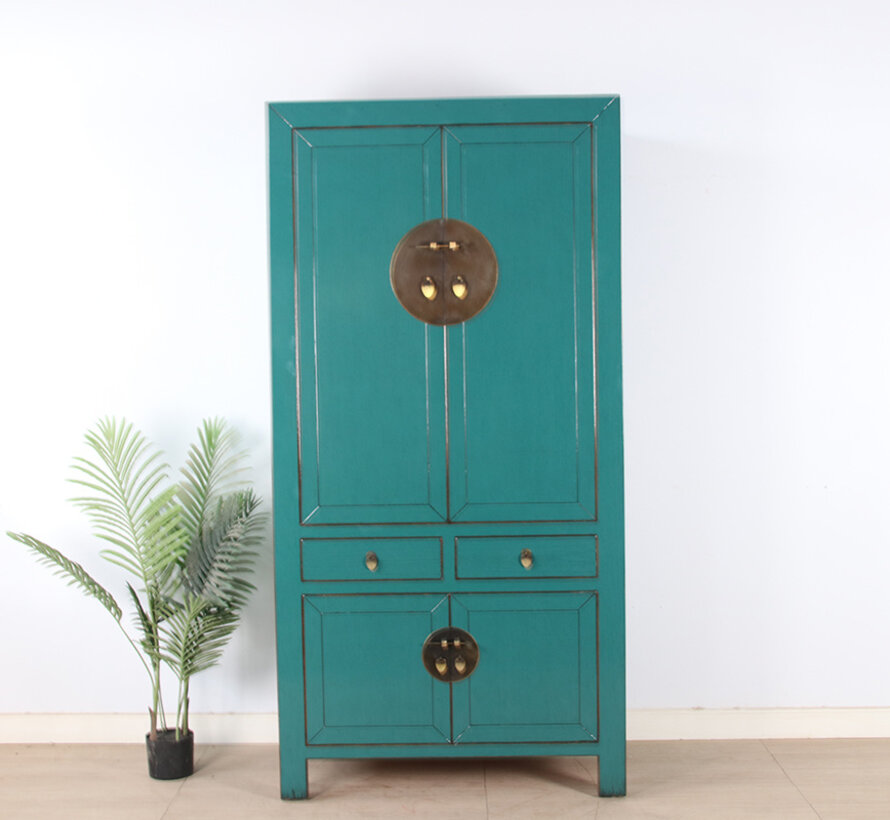 Chinese wedding cabinet 4 doors 2 drawers turquious RAL5018