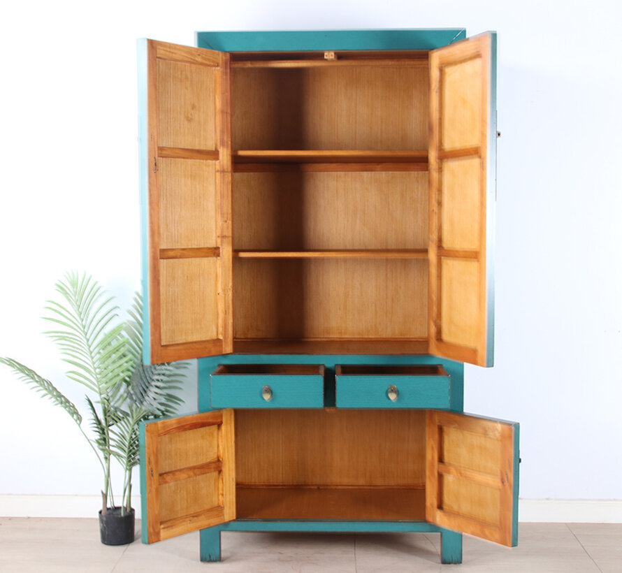 Chinese wedding cabinet 4 doors 2 drawers turquious RAL5018
