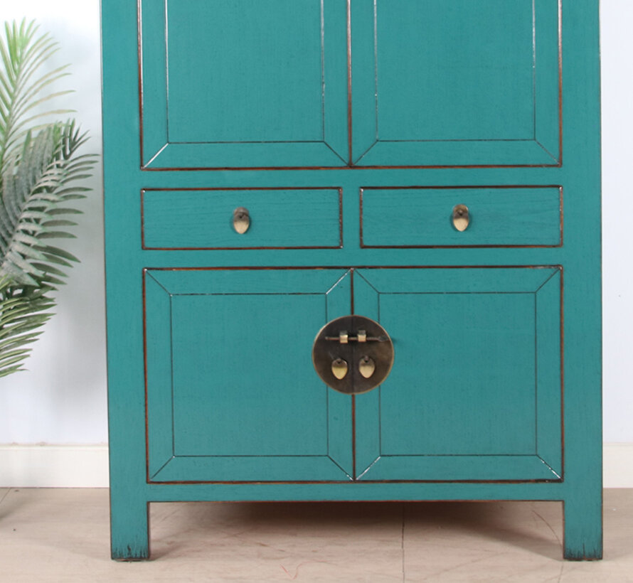 Chinese wedding cabinet 4 doors 2 drawers turquious RAL5018