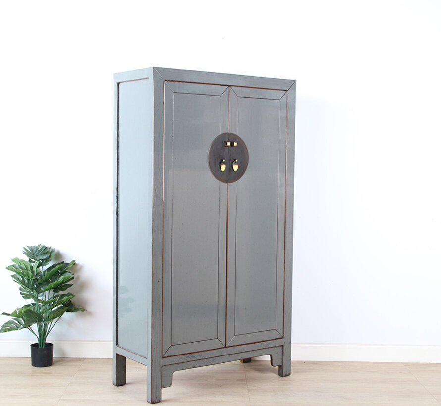 Chinese Grey Solid Wood Shoe Cabinet RAL7005 | Yajutang