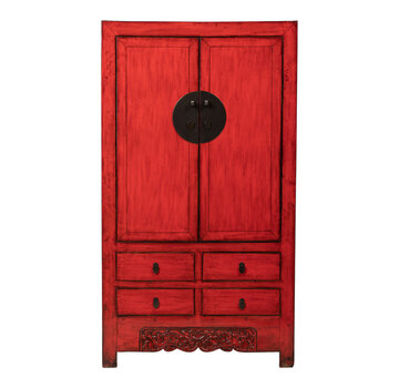 Yajutang Antique Chinese Red Solid Wood Cabinet