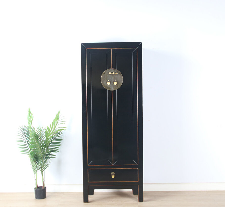 Chinese wedding cupboard 2 doors 1 drawer black