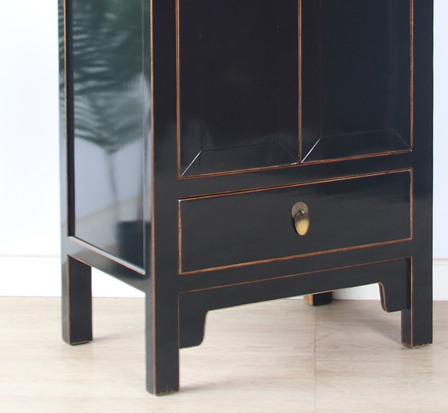 Chinese wedding cupboard 2 doors 1 drawer black