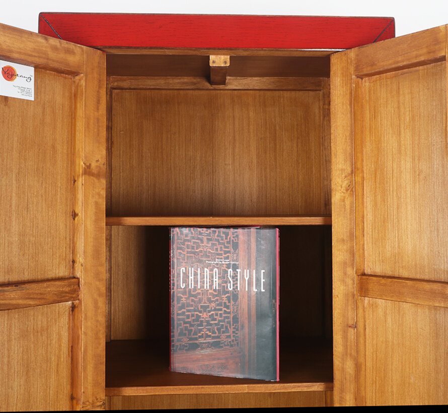 Chinesischer Hochzeitschrank 2 Türen 1 Schublade rot