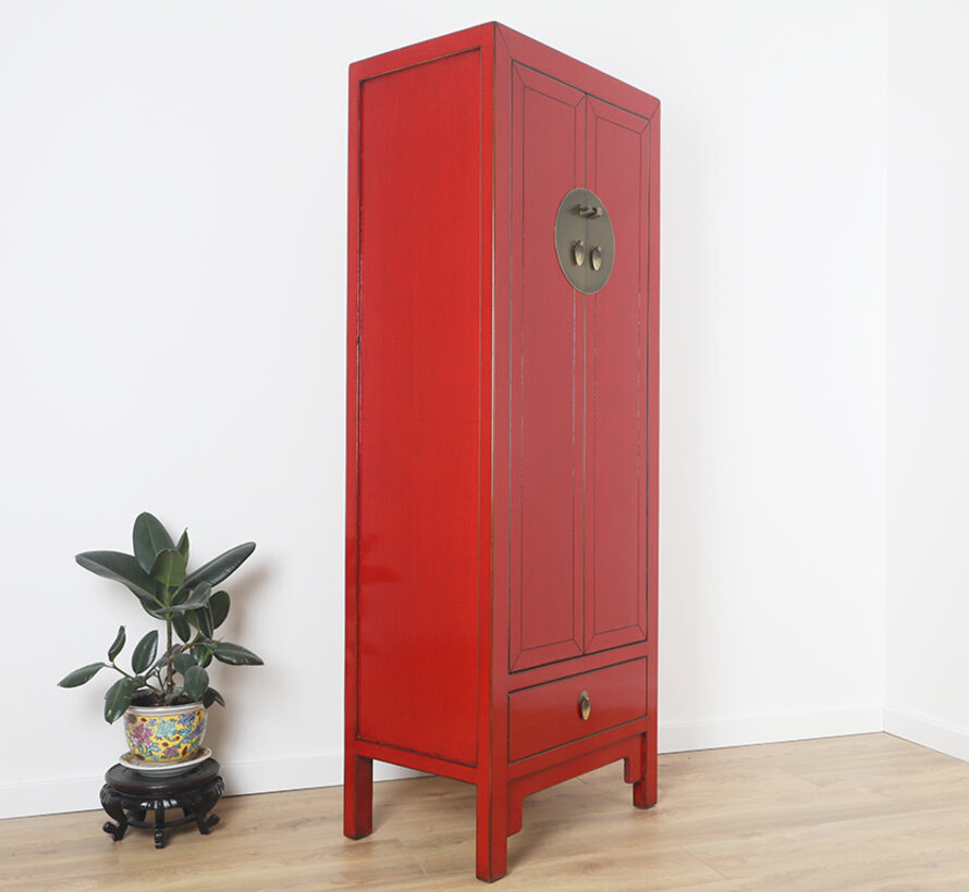 Chinesischer Hochzeitschrank 2 Türen 1 Schublade rot