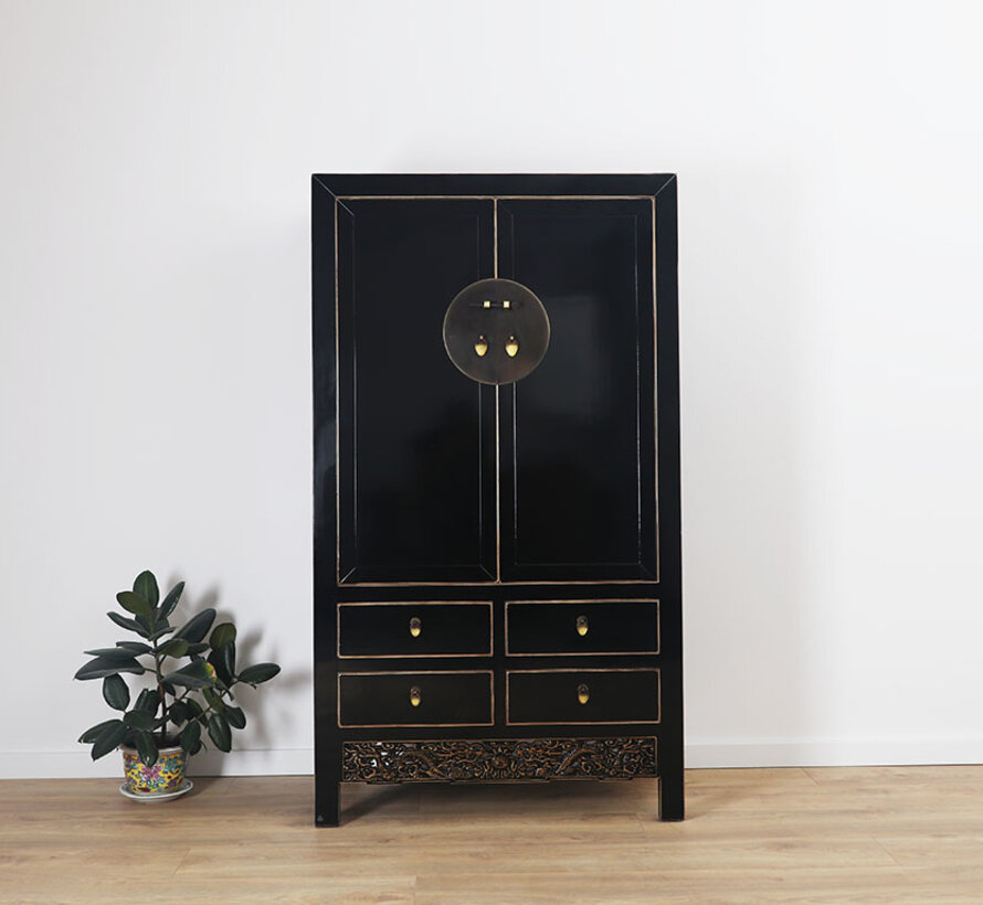Chinese wedding cabinet 2 doors 2 drawers black