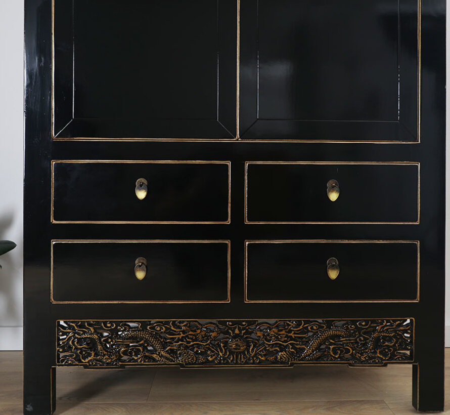 Chinese wedding cabinet 2 doors 2 drawers black