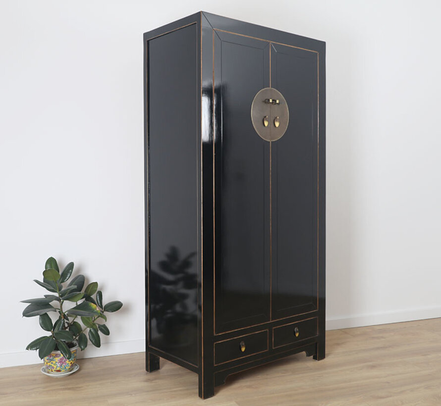 Elegant black wedding cabinet with storage solid wood | Yajutang