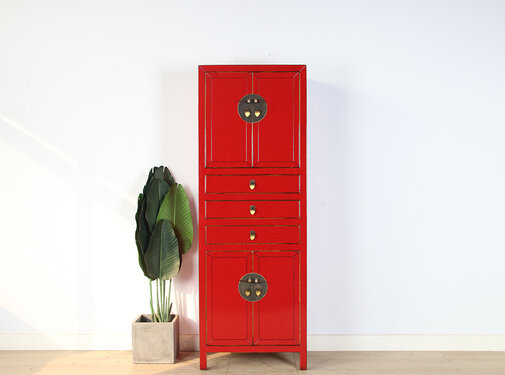 Yajutang Red Chinese cabinet with brass hardware