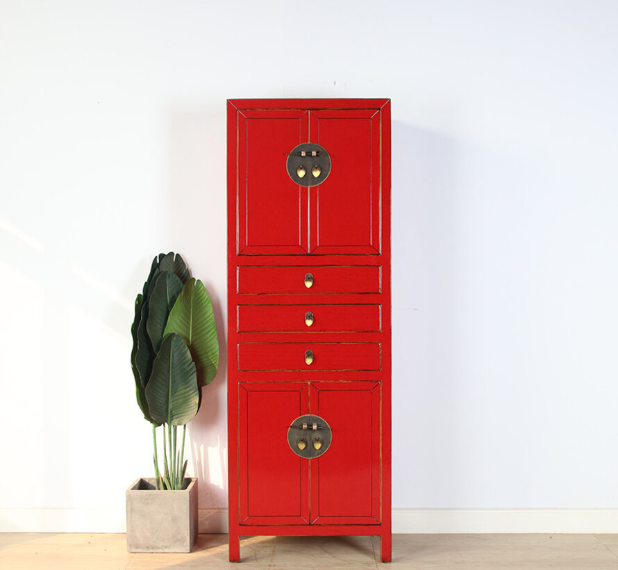 Traditional red wedding cabinet with drawers solid wood | Yajutang