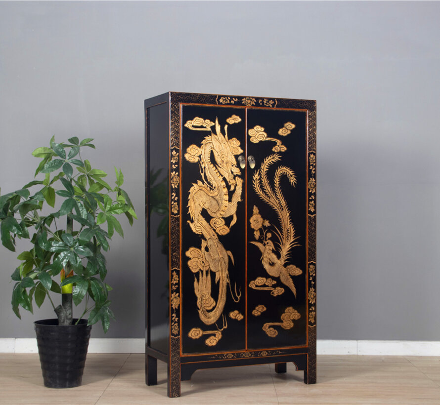 Schrank Drachen Phönix Schwarz Gold | Handbemalung | Yajutang