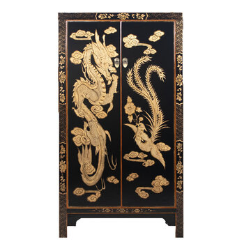 Yajutang Schrank Handbemalung Drachen & Phönix Schwarz