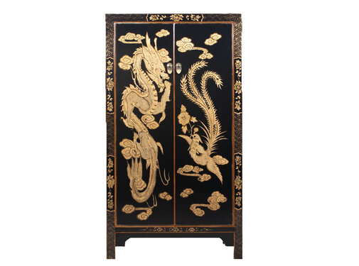 Yajutang Cabinet Hand Painted Dragon & Phoenix Black