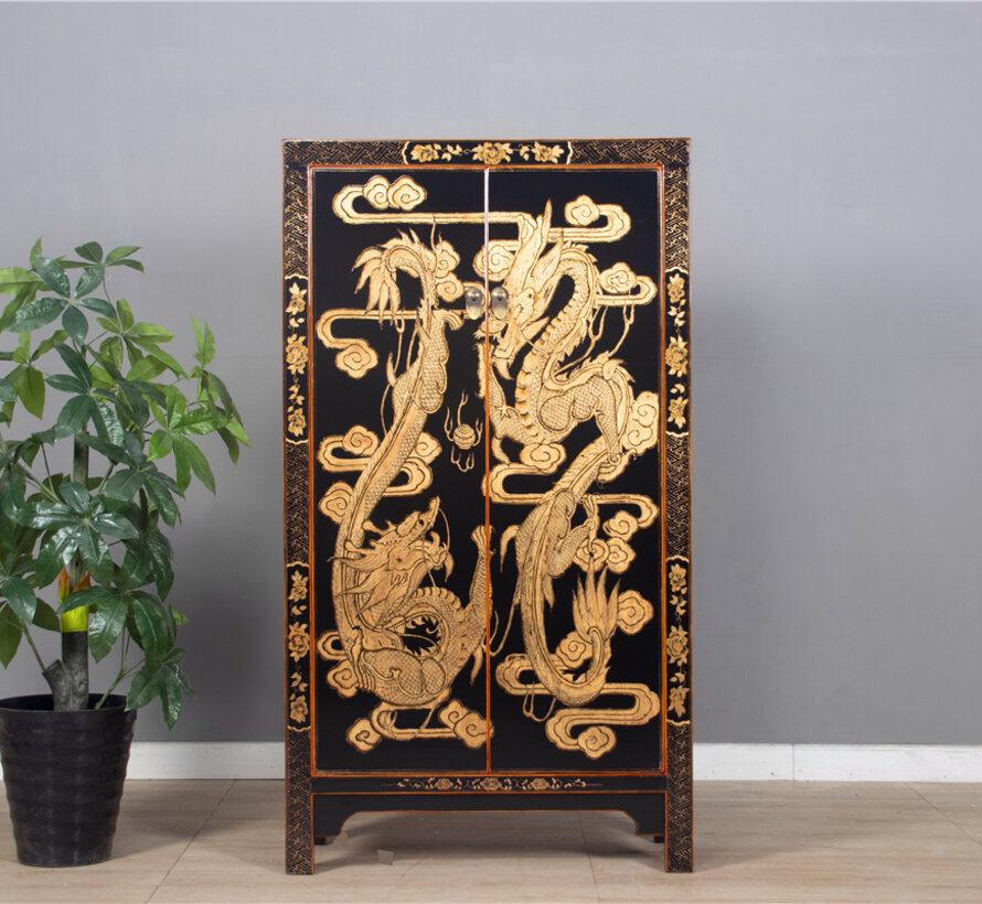 Chinese Dragon Cabinet Black Gold | Hand Painted | Yajutang