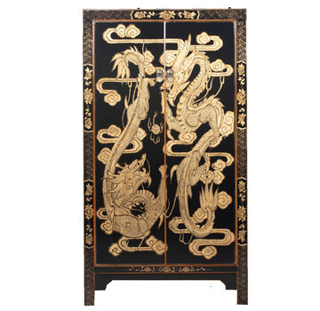 Yajutang Schrank Schwarz mit Drachen Handbemalt