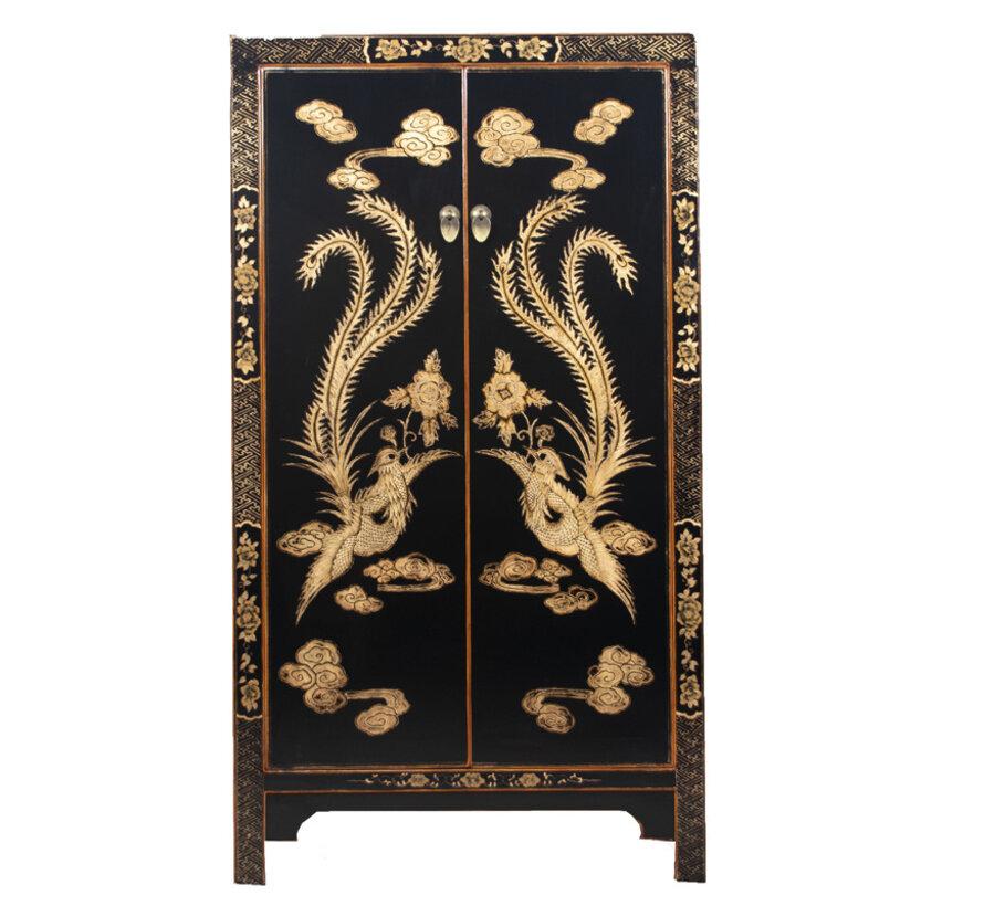 Cabinet with hand painting phoenix black
