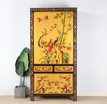 Yajutang Chinese Wedding Cabinet Yellow with Bird Motif