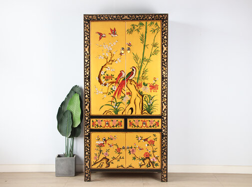 Yajutang Chinese Wedding Cabinet Yellow with Bird Motif