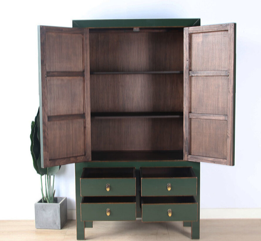 Chinese wedding cabinet 2 doors 4 drawers fir-green