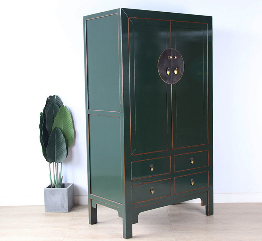 Chinesischer Hochzeitsschrank tannengrün RAL6009 Massivholz | Yajutang
