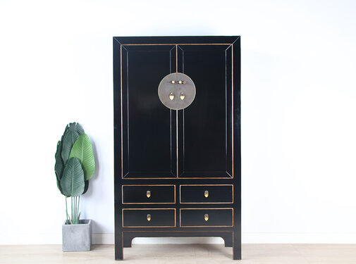 Yajutang Chinese Storage Cabinet Black with 4 Drawers