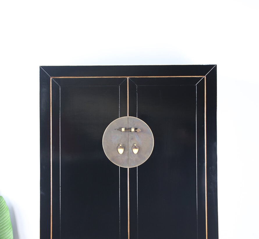 Chinese Storage Cabinet Black Solid Wood 2 Doors 4 Drawers Brass | Yajutang