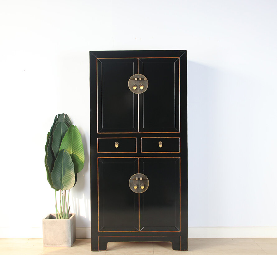 Chinesischer Hochzeitsschrank schwarz Massivholz Messing | Yajutang