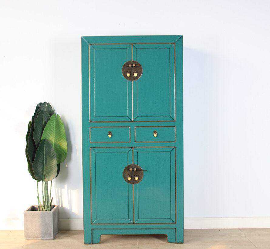 Chinesische Kommode Hochzeitschrank  Massivholz türkis RAL5018