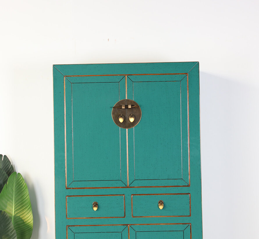 Chinesische Kommode Hochzeitschrank  Massivholz türkis RAL5018