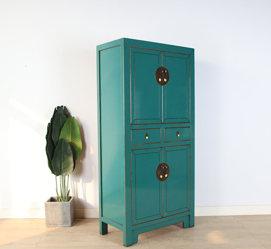 Chinesische Kommode Hochzeitschrank  Massivholz türkis RAL5018