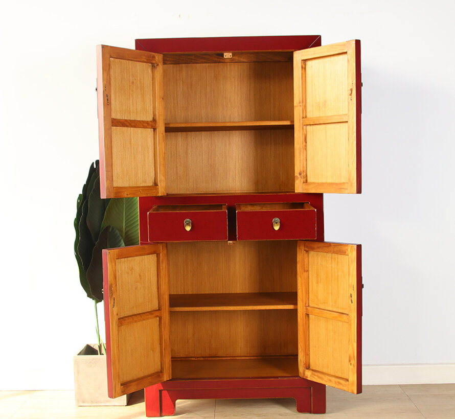Chinesischer Hochzeitsschrank rot RAL3004 Massivholz Messing | Yajutang