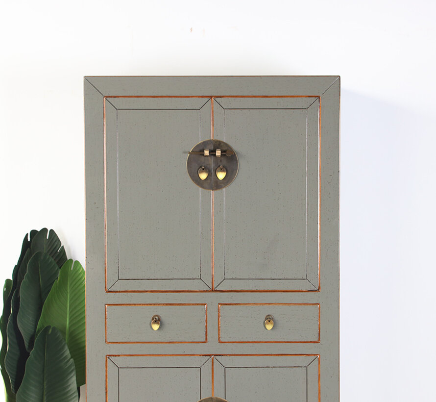 Chinese dresser wedding cabinet solid wood  gray RAL7005