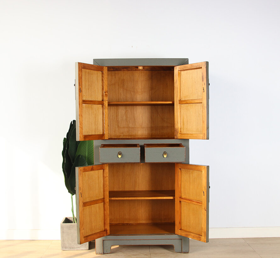 Chinesische Kommode Hochzeitschrank  Massivholz  grau RAL7005